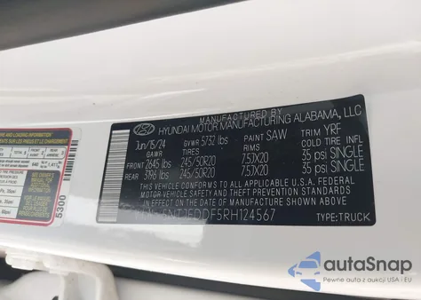 2024 Hyundai Santa Cruz Limited из США, поврежденный, VIN 5NTJEDDF5RH124567